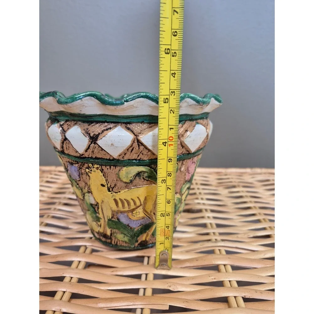 Meran Italy Vintage Ceramic Planter Hand Painted Horse Floral Scalloped Cachepot